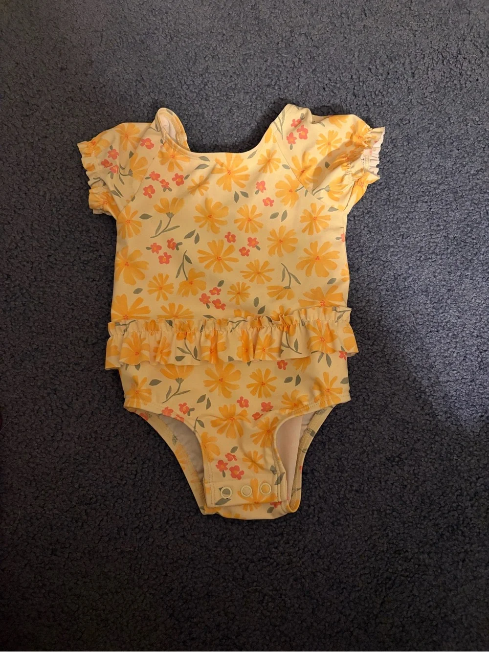 Like New Carters 9 month Yellow Floral Ruffle One-Piece Swimsuit